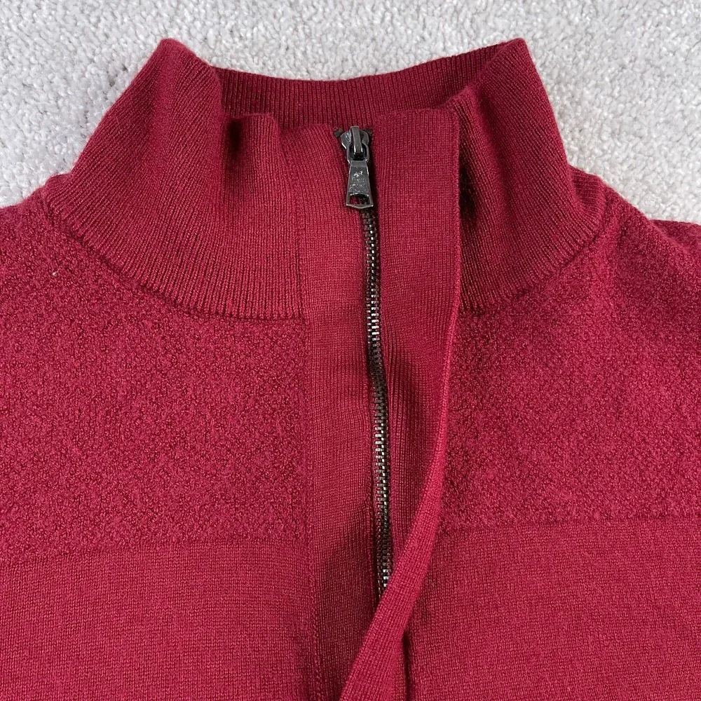 Banana Republic Mens Sweater XL Red Merino Wool Quarter Zip Pullover Casual Prep